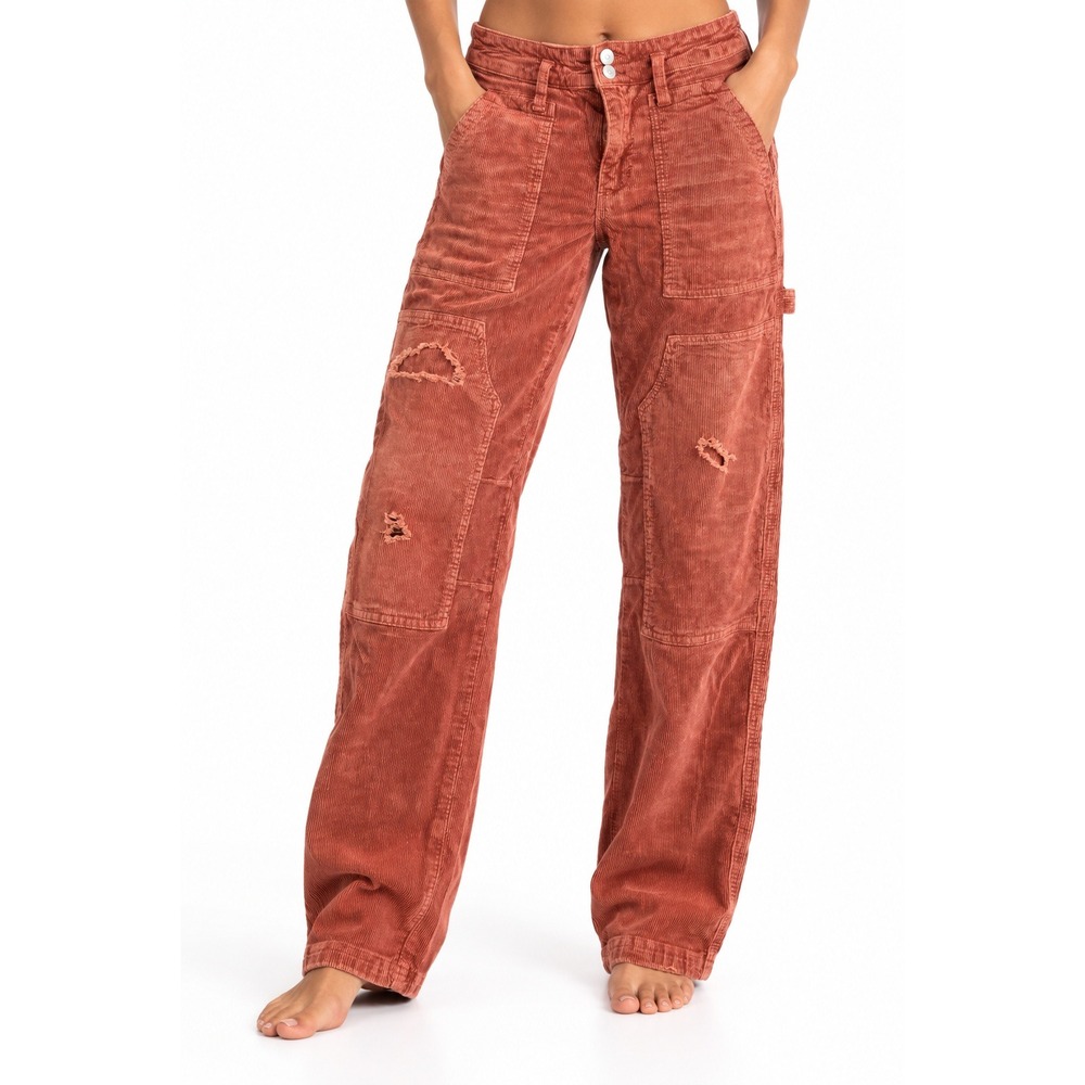 Pilcro The Wanderer Distressed Corduroy Utility Cargo Pants 26 Terracota Rust